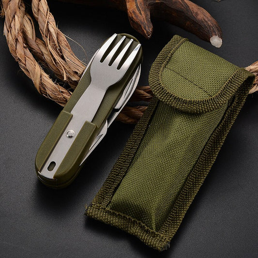 7 In 1 Multifunktionale Outdoor Geschirr, Faltbare Edelstahl Gabel Löffel Messer, ideal für Picknick, Camping &Wandern, Reisen Geschirr