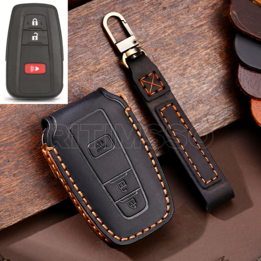 Leder Auto Fernbedienung Schlüsseletui-Abdeckung, Schlüsselanhänger für Toyota Camry, CHR, Corolla, RAV4, Avalon, Land Cruiser, Prado, Prius 2017 - 2022