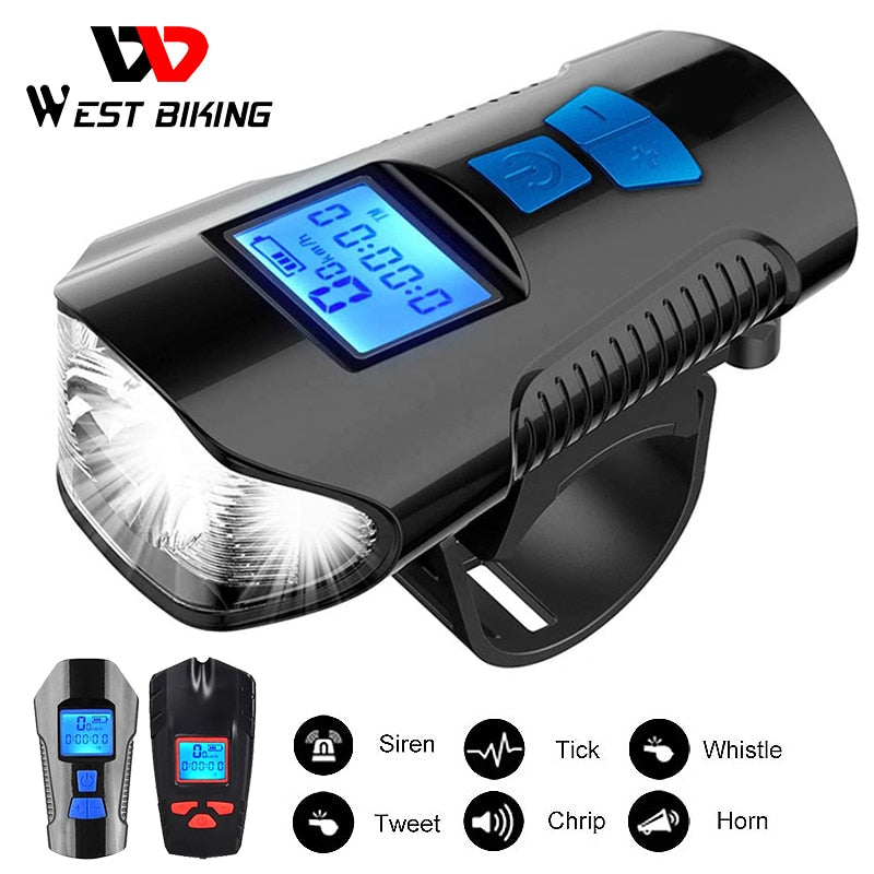Fahrradlicht, USB wiederaufladbar, Fahrrad-Kilometerzähler, Frontlicht, Taschenlampe mit Computer, LCD-Tachometer, Radfahren, Kopf, Laterne, Horn