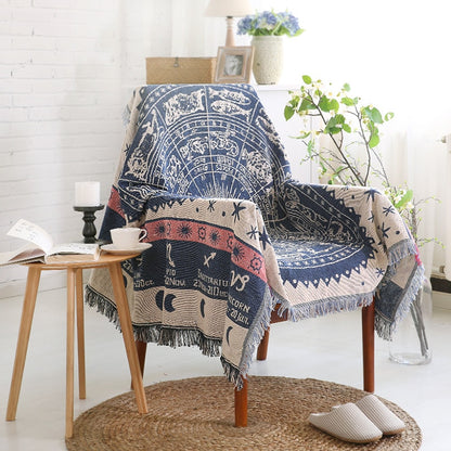 Sofa-Überwurfdecke im europäischen Stil, Baumwollfaden, gestrickte Decke mit Quastengeometrie