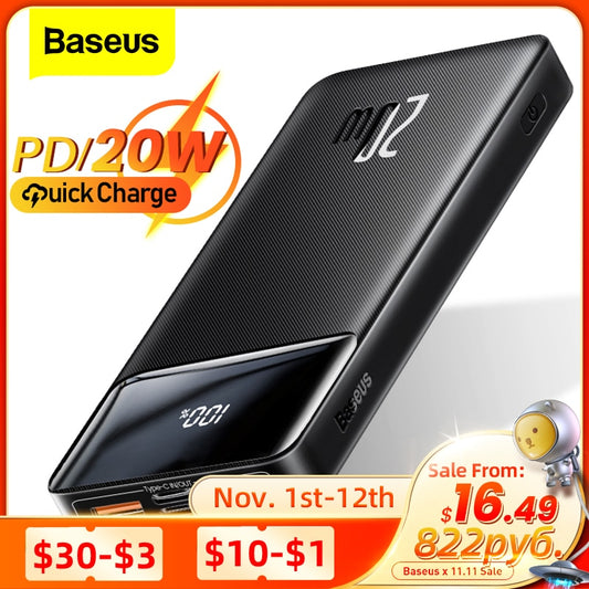 Baseus Power Bank 20000 mAh Tragbares Ladegerät Powerbank 10000 mAh, Externer Akku PD 20 W Schnellladung für iPhone, Xiaomi ...