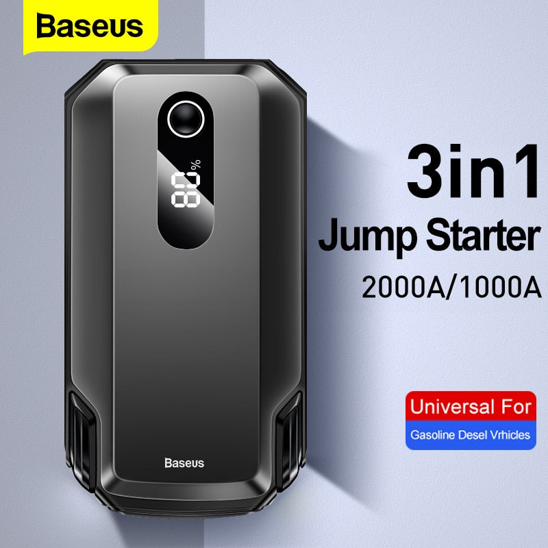 Baseus Auto-Starthilfe-Powerbank, 20000 mAh, 10000 mAh, tragbarer Auto-Booster, Notfall-Batterieladegerät, 12 V, 2000 A, Startgerät