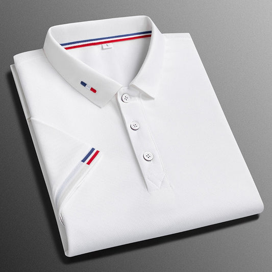 Business-Poloshirt für Herren, bequemes und atmungsaktives einfarbiges Revers-Poloshirt aus Eisseide, kurzärmeliges Golfshirt
