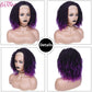 Afro Kinky Curly Synthetische Perücke Lila Perücke Curly Perruque Bob Synthétique, Kurze Perücken Für Schwarze Frauen, 3/4 Halbperücke Hitzebeständig