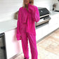 2-teilige Damen-Hosen mit weitem Bein, Anzug und drapiertes Hemd