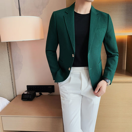 2023 Neuankömmling Herrenanzug Waffeljacke Blazer Wollmantel im Hahnentrittmuster für Herbst und Winter, Waffelkarierter Anzug