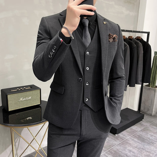Herren Casual Business-Anzug (Jacke + Weste + Hose), High-End-Marken-Boutique-Mode, einfarbig 3-teiliges Set