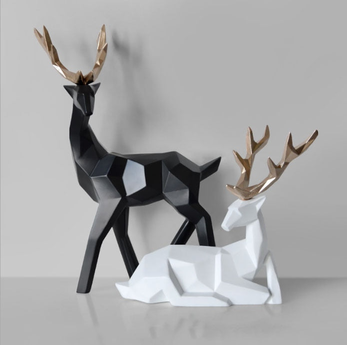 Hochwertig modernes geometrisches Paar Hirsch Statue-Skulptur, 2 Stücke Moderne Geometrische Paar Hirsch