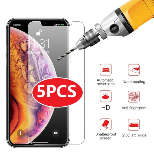 5PCS 9H gehärtetes Glas für iPhone 12, 13, 14 Mini, X, Xs, Xr, 11 Pro Max, 7, 8, 6, 6s Plus, SE 2020, 5, 5s Displayschutzfolie