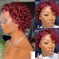 Pixie Cut Perücke 99J Burgunder Wasser Tiefe Welle Spitze Perücke Afro Lockig, Kurzer Bob Echthaar Perücken Natürliche Farbe
