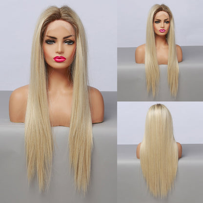 EASIHAIR Gerade Blonde Spitze Front Synthetische Perücken mit Baby Haar, Lange Frauen Spitze Perücken   Hitzebeständig