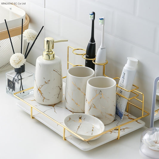 Keramik-Badezimmerset, Mundwasserbecher, Lotionsflasche, Zahnbürstenbecherhalter, kreative Badezimmeraccessoires, Badezimmerdekoration