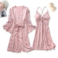 Spitzenbesatz Sexy Hochzeitsdame  Robe -Anzug, Kimono Bademantel Kleid für Mini Nachtwäsche & Intime Dessous