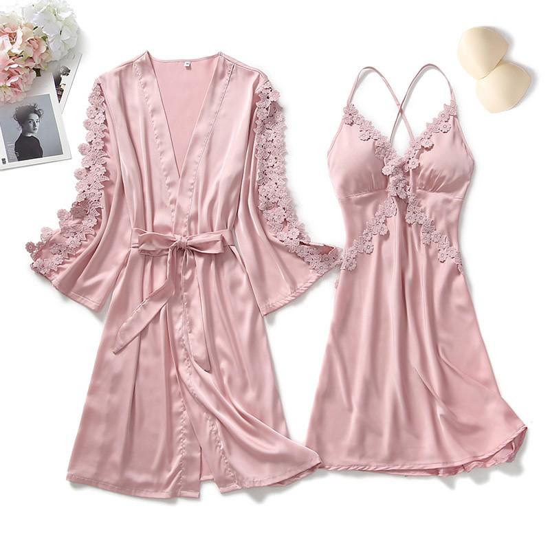 Spitzenbesatz Sexy Hochzeitsdame  Robe -Anzug, Kimono Bademantel Kleid für Mini Nachtwäsche & Intime Dessous