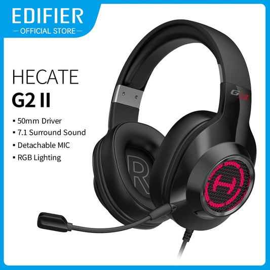 Edifier G2II Gaming-Headset, Gamer-Kopfhörer, kabelgebundenes Headset, 50-mm-Treiber, 7.1-Surround-Sound, RGB-Licht, Mikrofon mit Geräuschunterdrückung