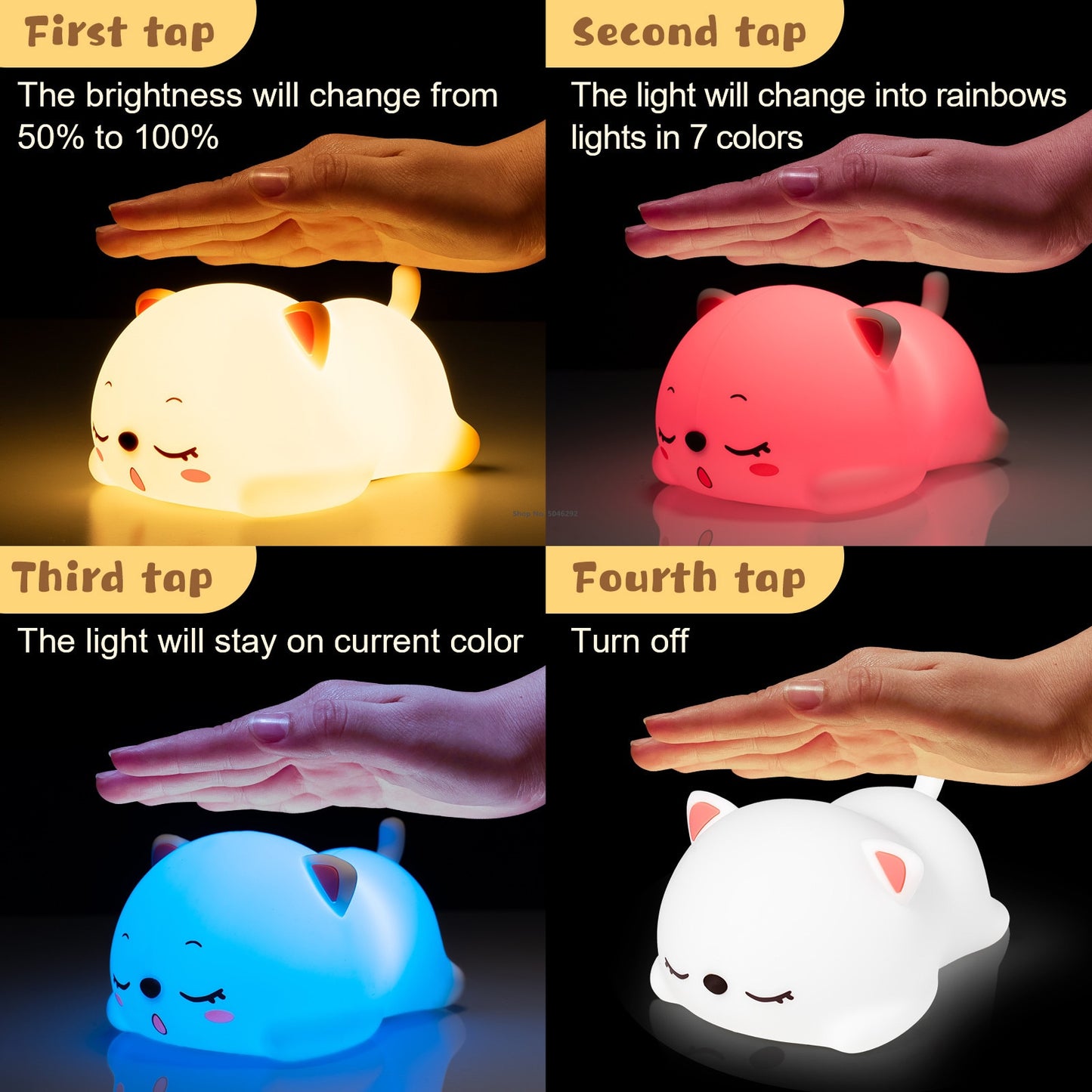 Katze LED Nachtlicht Berührungssensor Fernbedienung Bunte Silikon USB Wiederaufladbare Schlafzimmer Nachttischlampe für Kinder Baby Geschenk