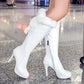 Kniehohe Stiefel Damen Winterstiefel, Dicke High Heel, Lange Stiefel Runde Slip