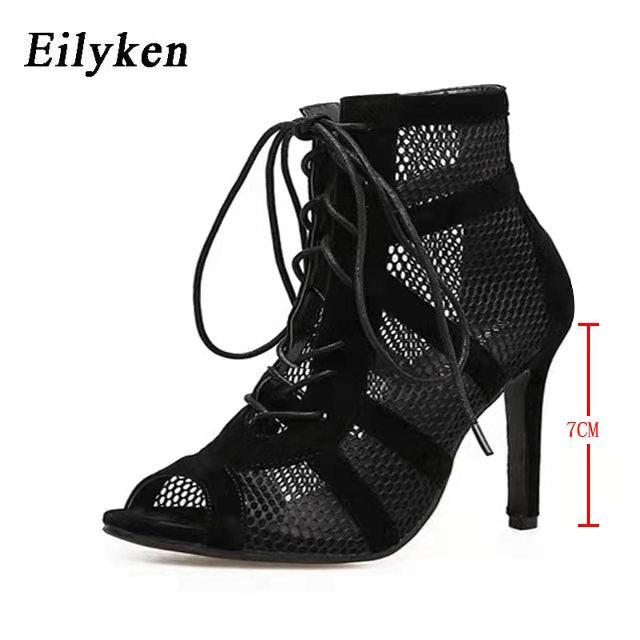 High Heel Eilyken Model 2023 Schwarz, Sommer Sandalen Lace Up