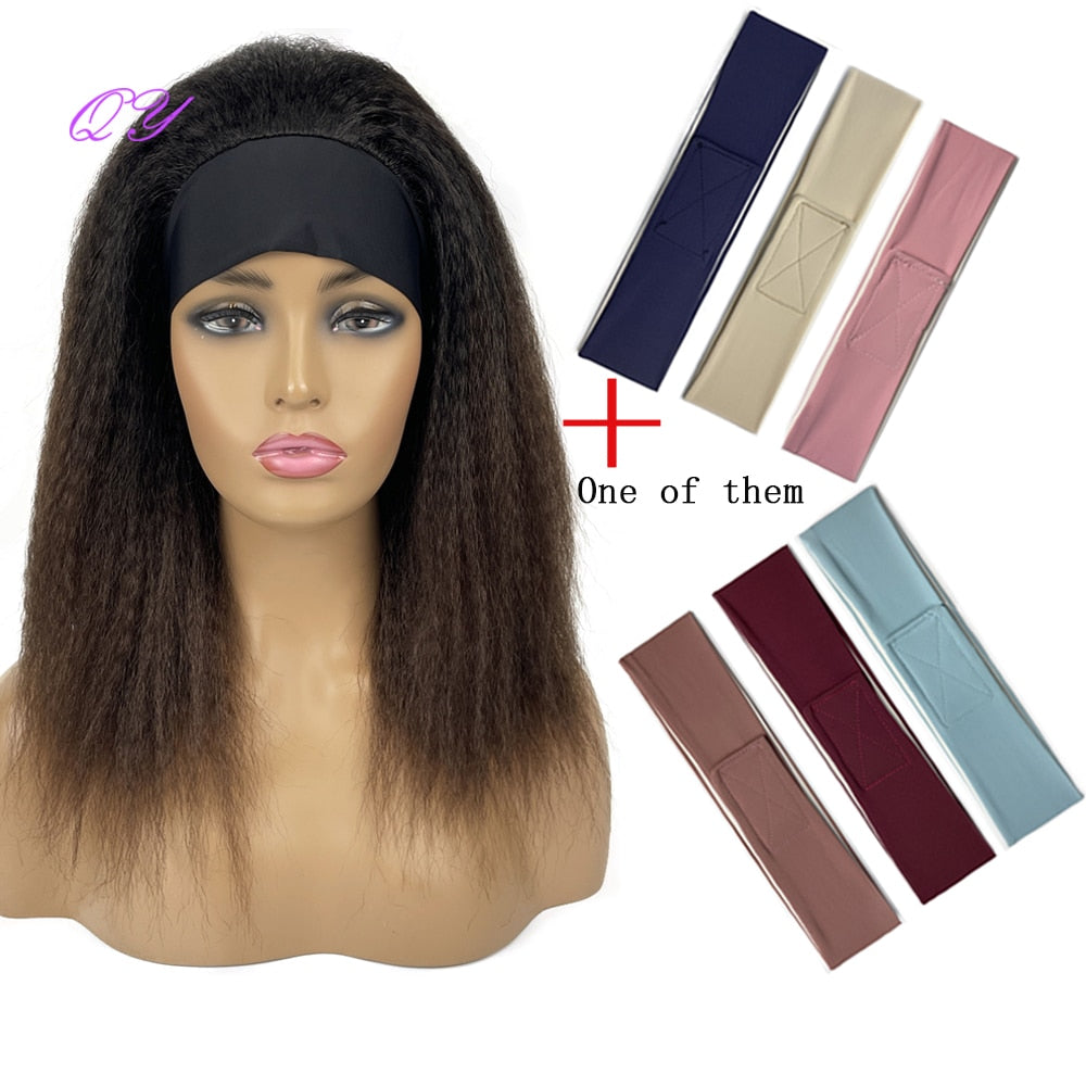 African Straight Headband Wigs Natural Black Medium Length Hairstyle Women's Wig Afro Kinky Free Part Daily Wear Ladies Hair