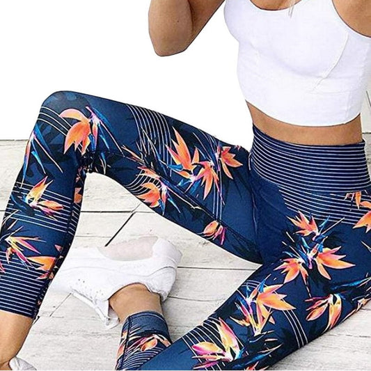 Damen Leggings Fitnesshose mit Streifen Druck, elastische Gym Workout Strumpfhosen, S-XL Laufhose Plus Größe