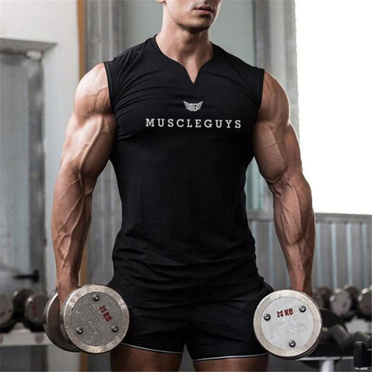 Kompression ärmelloses Herren Tanktop Trainingsweste mit V-Ausschnitt