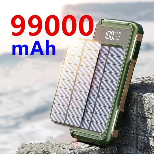 99000 mAh Solar-Powerbank mit Kabel Typ C, schnelles Aufladen, externes Ladegerät für alle Handys, Samsung, Huawei, Xiaomi