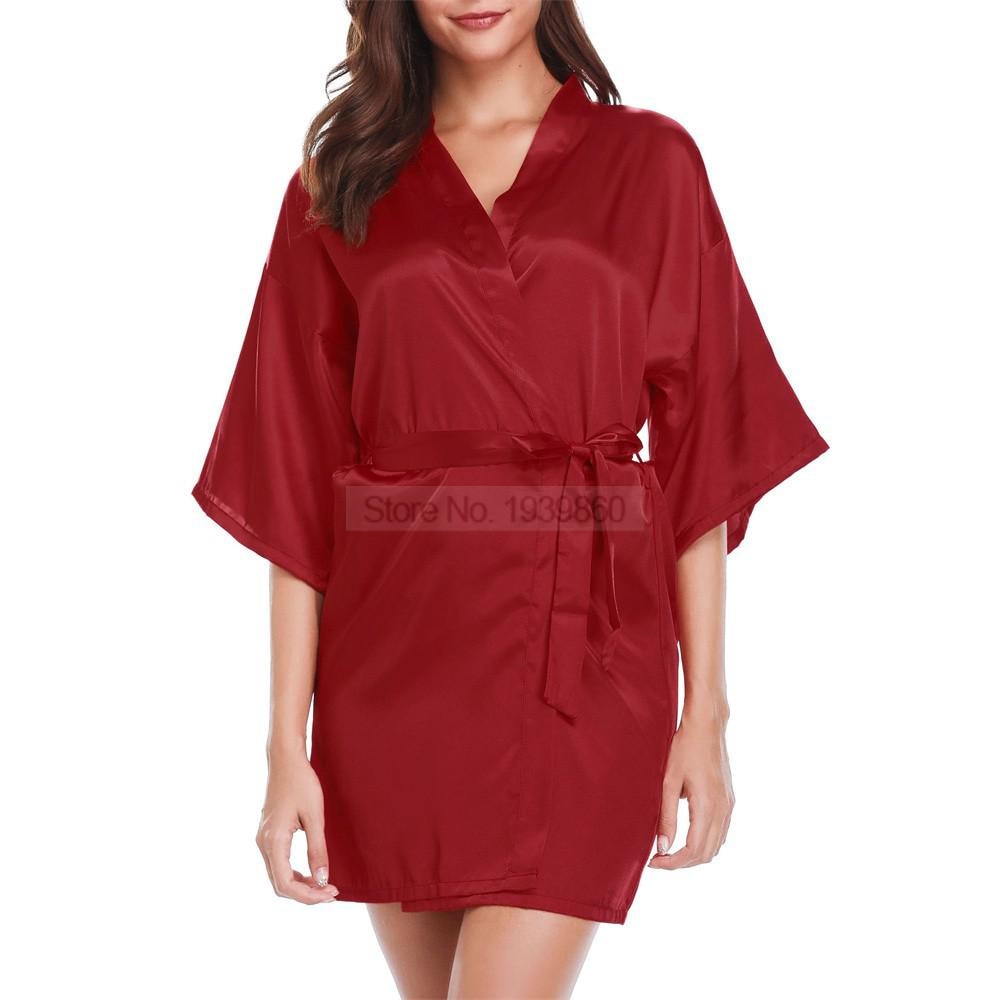 Silky Satin Women Robe Solid Color Kimono Bathrobes Home Dressing Gown Short Nightgown Summer V-Neck Sleepwear Lingerie