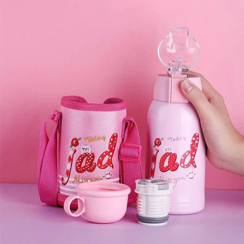 500 ml Cartoon Smart Temperaturanzeige, Thermosbecher Tragbare Pressstroh Stil Wasserflasche, Hält 24 Stunden warm und kalt für Babys