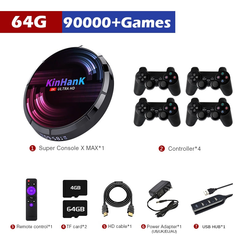Retro-WLAN-Videospielkonsolen, Super Console X Max H96 für SS/PSP/PS1/DC/N64 mit über 114000 klassischen Spielen 4K HD Mini-TV-Spielbox