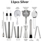 Cocktail Shaker Bar Set: 2 gewichtete Boston Shaker, Cocktail-Sieb, Jigger, Muddler und Löffel, Eiszange und 6 Flaschenausgießer