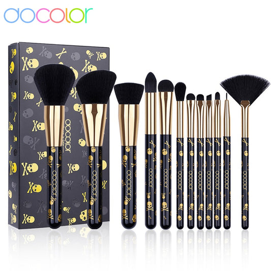 Docolor Goth Make-up-Pinsel-Set, 12-teilig, professionelle Gesichtspuder, Lidschatten, Foundation, Mischkosmetik, professionelle Pinsel
