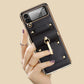 Vietao Z Flip3 Flip4 Beschichtung PC Ringhalter Orange Leder Handytasche für Samsung Galaxy Z Flip 4 3 Zflip4 Hülle