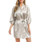 Silky Satin Women Robe Solid Color Kimono Bathrobes Home Dressing Gown Short Nightgown Summer V-Neck Sleepwear Lingerie