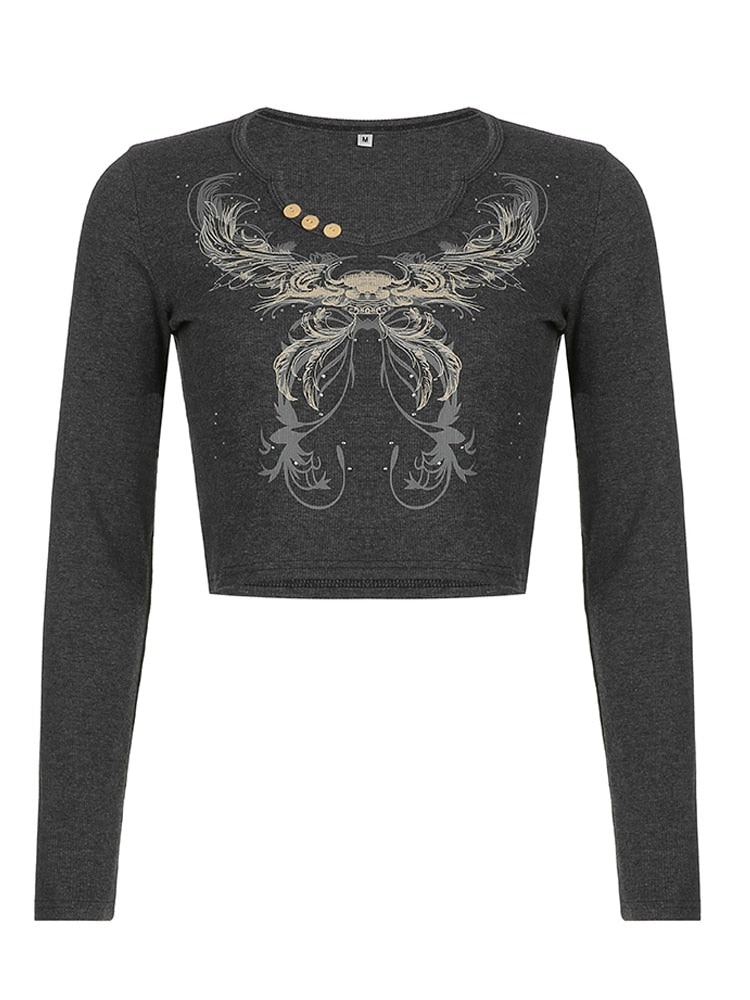 Frauen Mall Goth Langarm Tshirt für den Herbst