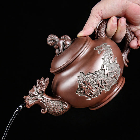 Große Kapazität handgefertigte Teekannen Yixing Lila Ton, Exquisite, handgefertigte, berühmte, chinesische Yixing-Teekanne und Tassen-Set