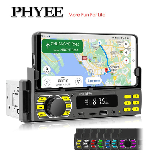 Autoradio Bluetooth 1 Din MP3-Player Freisprecheinrichtung A2DP Typ C, USB TF Aux APP Fernbedienung Handyhalter Audiosystem Kopfeinheit D3400