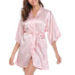 Silky Satin Women Robe Solid Color Kimono Bathrobes Home Dressing Gown Short Nightgown Summer V-Neck Sleepwear Lingerie
