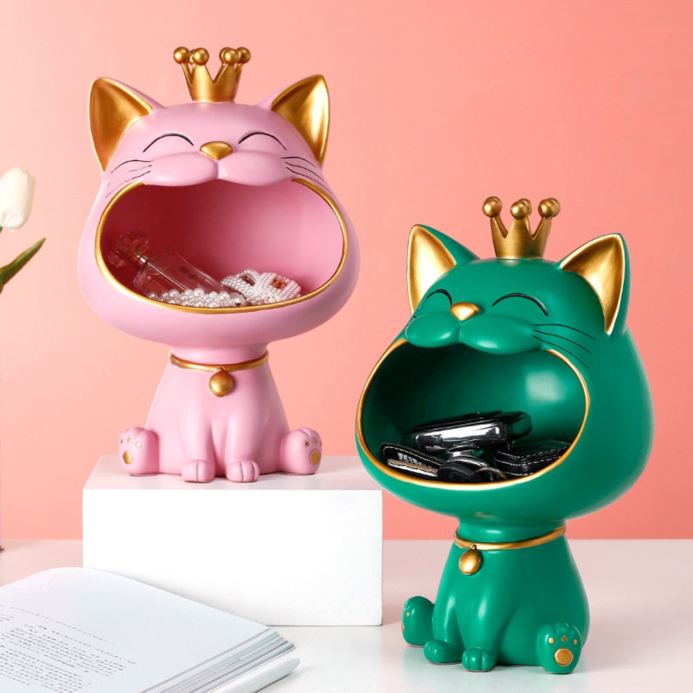 Krone Katze Statue Dekor, Nette Katze Skulptur für Wohnzimmer, Schreibtisch Aufbewahrungsbox
