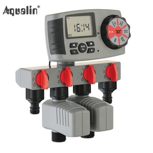 Aqualin Automatisches 4-Zonen-Bewässerungssystem, Bewässerungstimer, Gartenbewässerungs-Timer
