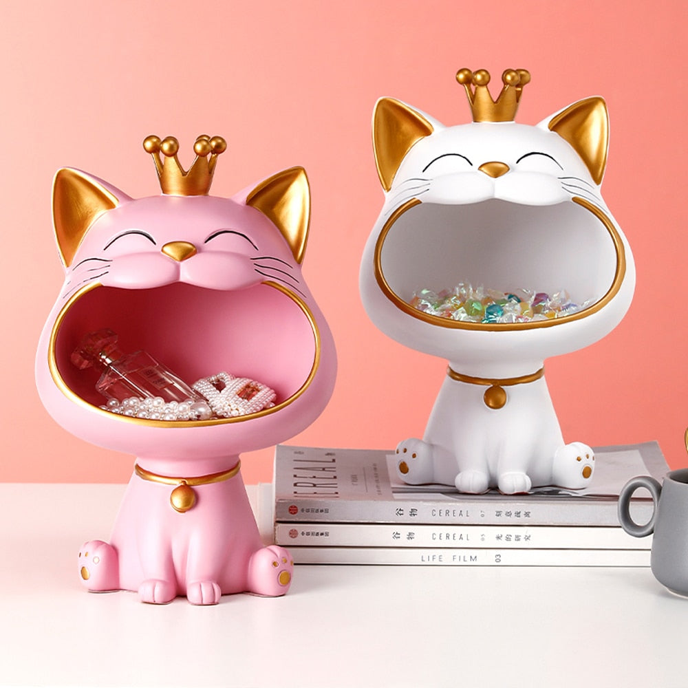 Krone Katze Statue Dekor, Nette Katze Skulptur für Wohnzimmer, Schreibtisch Aufbewahrungsbox