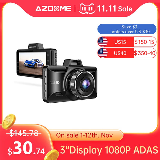 AZDOME M01 Pro FHD 1080P Dash Cam 3 Zoll DVR Autofahren Recorder Nachtsicht, Park Monitor, G-Sensor, Loop-Aufnahme für Uber