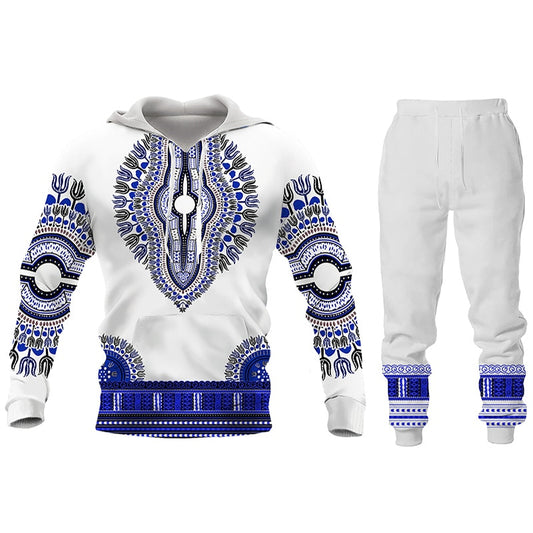 Herren 3D Druck Folk Hoodies Hosen, 2 Stück Sets Herren Freizeitanzug, Langarm Ethnischen Stil Afrikanische Kleidung