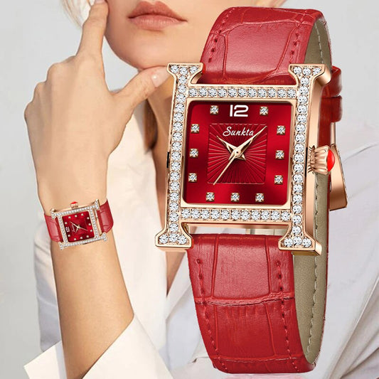 2023 neue Mode Damenuhren, Mode Leder Quarzuhr, TOP Marke Luxus Zifferblatt Einfache Rose Gold