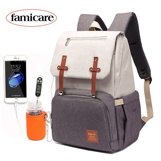 Windeltasche Mama Papa Rucksack Kinderwagen Tasche Wasserdichte Oxford Handtasche Stillwindel Kits Mutterschaftstasche USB Wärmer Halter