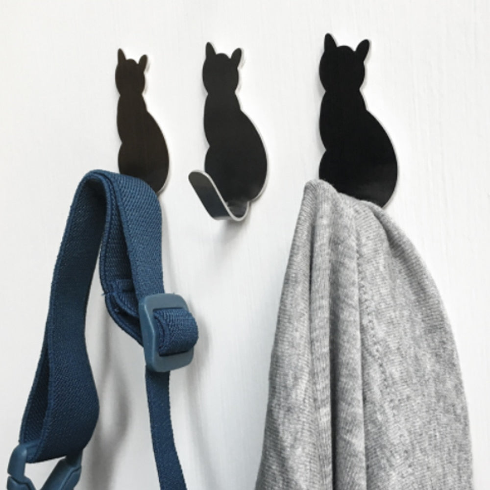 2pcs selbstklebende Wandhaken Katze Muster, Kleiderbügel für Bad / Küche