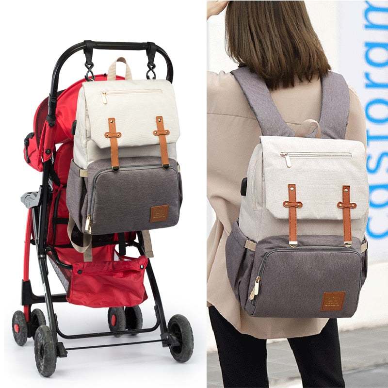 Windeltasche Mama Papa Rucksack Kinderwagen Tasche Wasserdichte Oxford Handtasche Stillwindel Kits Mutterschaftstasche USB Wärmer Halter