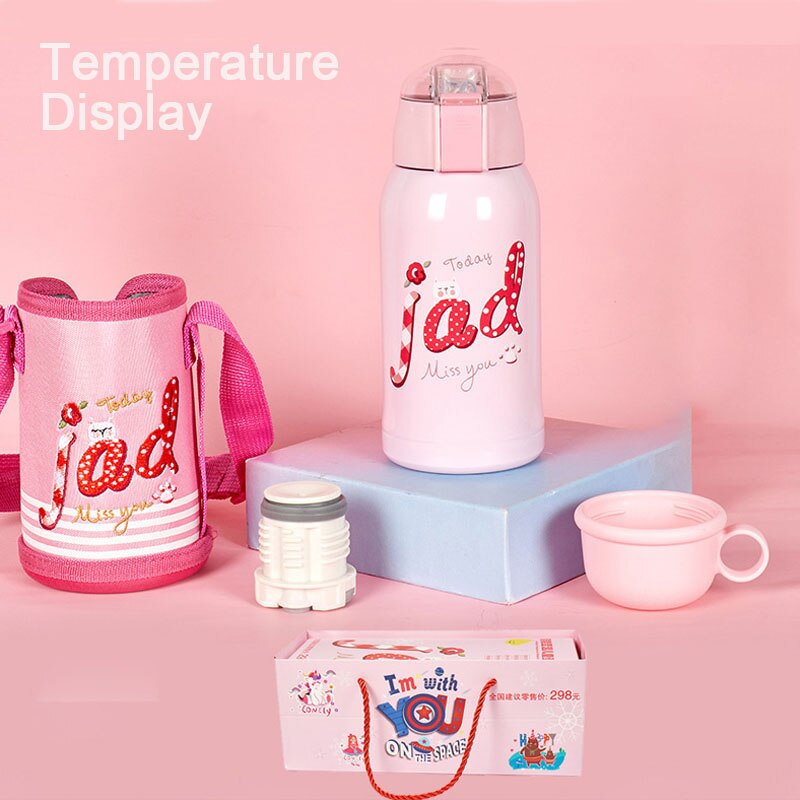 500 ml Cartoon Smart Temperaturanzeige, Thermosbecher Tragbare Pressstroh Stil Wasserflasche, Hält 24 Stunden warm und kalt für Babys