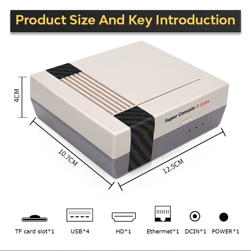 Tragbare HD-TV-Videospielkonsole Super Console X Cube mit über 90000 Spielen TV-Spielekonsole mit zwei Controllern für PS1/PSP/N64/DC