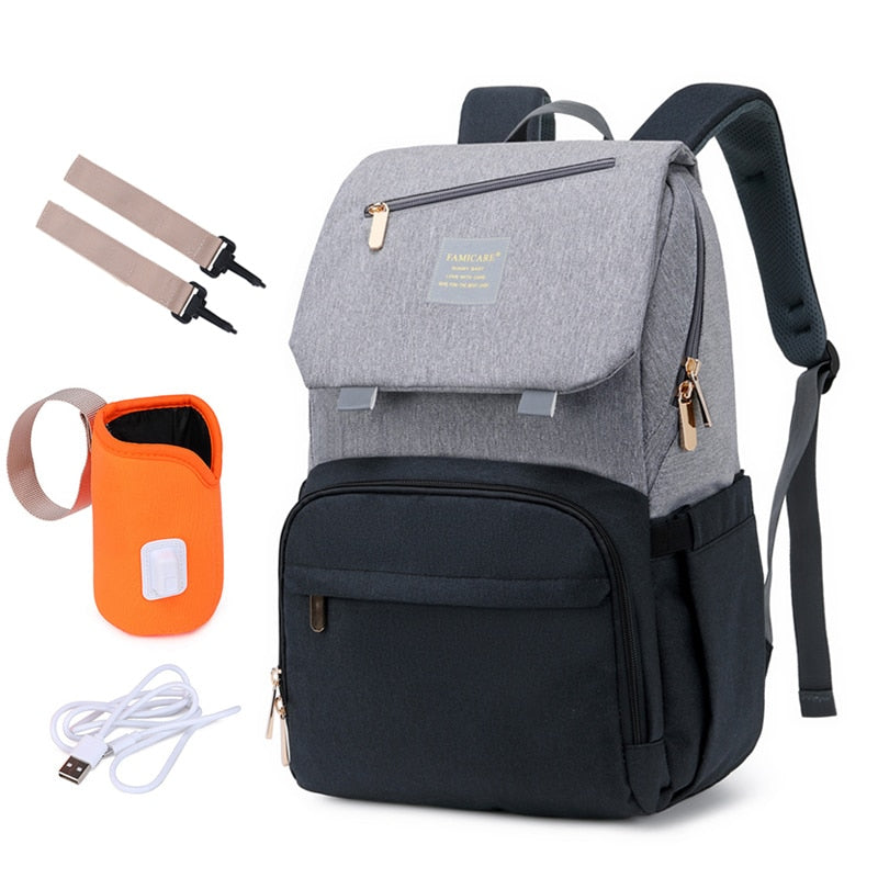Windeltasche Mama Papa Rucksack Kinderwagen Tasche Wasserdichte Oxford Handtasche Stillwindel Kits Mutterschaftstasche USB Wärmer Halter