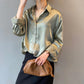 Herbst Seidenhemd Vintage Bluse für Damen, Lange Ärmel Weibliche Lose Hemden